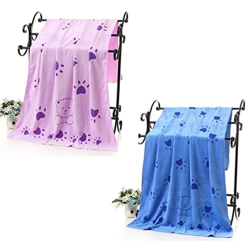 KUTKUT Pack of 2 Microfibre Dog Towel, Quick Absorbent Pet Bath Towels, Super Soft Fast Drying Machine Washable Puppy Beach Dryer for Small Medium Large Dogs (Size: 140 x 70cm)