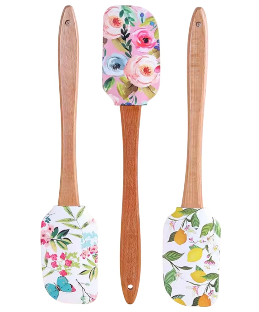EZYHOME 3Pcs Silicone Spatula Cake Butter Spatula Multi-function Cream Spreader Cream Butter Spreader Kitchen Supply Practical Cheese Spatula Floral Printing Spatula Cake Baking Spatula(30cm *6 cm)