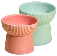 KUTKUT 2 Pcs Ceramic Cat Food Or Water Bowl, Elevated Cat Feeder Dishes with Stand, Raised Pet Food Bowl for Cats and Small Dogs, Stress Free Backflow Prevention & Reduce Neck Burden - kutkut