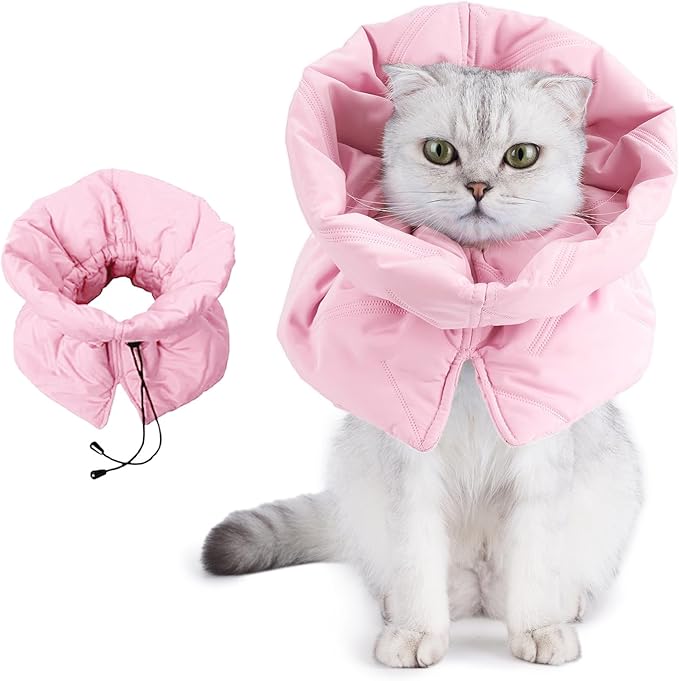 KUTKUT Adjustable Cat Recovery Cone Collar, Lightweight Soft Cat E-Collar Alternative After Spay, Waterproof Comfy Collars to Stop Licking Wound After Surgery, Protective Cone for Kittens/Puppies (Pink)