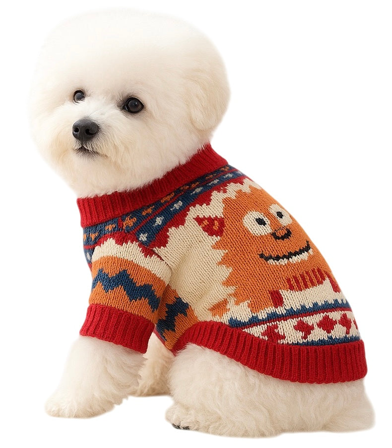 KUTKUT Small Dog Cat Acrylic Wool Sweater - Warm Winter Knit Pullover With Cute Cartoon Monster Pattern, Cozy Soft Pet Jumper For ShihTzu, Poodle, Pug etc