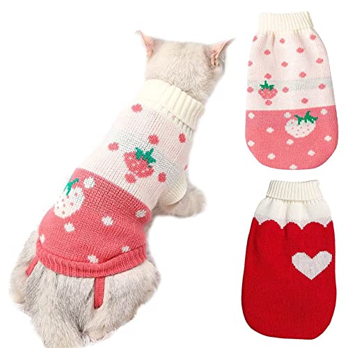 KUTKUT 2Pcs Small Dog Sweaters, Warm Turtleneck Knitted Girl Dog Clothes, Cute Pet Knitwear Soft Puppy Pullover Vest Outfits - kutkutstyle