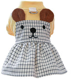 KUTKUT Dog Lace Collar Denim Dress with Button Decore, Small Dog Cat Female Checkered Shirt with Puff Sleeves for for Shihtzu, King Charles, Pug & Small Dogs