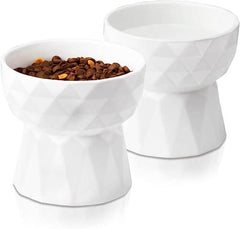 KUTKUT 2Pcs Ceramic Cat Bowl Anti Vomiting, Raised-Cat Food & Water Bowl for Cats and Small Dogs, Ceramic Food Bowl for Protecting Spine, Backflow Prevention Dishwasher Safe(Pack of 2 (Oval W