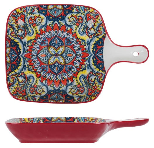EZYHOME Ceramic Serving Platter With Handle Ceramic Ins Plate Family Dish Plate Salad Plate with Handle, Platter for Pasta,Maggi,Noodles,Manchurian,Dessert, Ice Cream, Microwave Oven & Dishwasher Safe