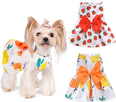 KUTKUT Set of 2 Cute Small Pet Dress with Lovely Bow Pet Apparel Dog Clothes for Dogs and Cats | Puppy Summer Dress Birthday Pet Apparel Dress
