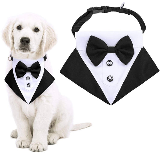 KUTKUT Formal Dog Tux Bandana | Dog Wedding Bandana, Adjustable Dog Bowtie Collar Bandana, Adjustable Neckerchief for Small Dogs & Cats.