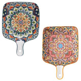 EZYHOME 2Pcs Ceramic Appetizer Plate With Handle Ceramic Ins Plate Salad Plate with Handle, Platter for Pasta, Maggi, Noodles, Manchurian, Dessert, Ice Cream, Microwave Oven & Dishwasher Safe