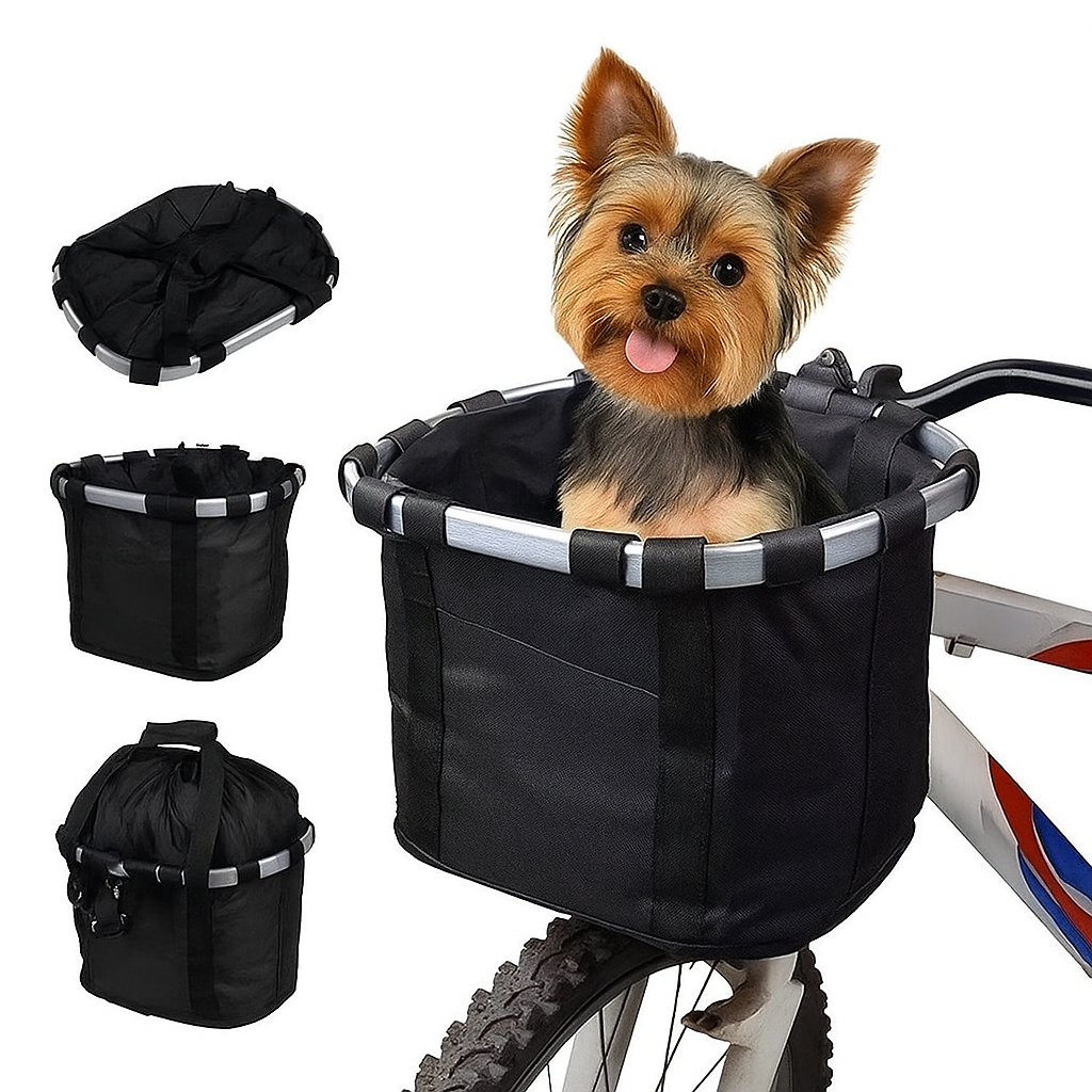 KUTKUT Bike Basket, Quick Release Bicycle Handlebar Front Basket, Removable Small Pet Cat Dog Carrier, Folding Detachable Easy Install Quick Released Picnic Shopping Bag Max.Bearing: 5Kg 