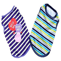 KUTKUT Combo of 2 Striped Print Pet Vest Breathable Autumn,Spring & Summer Puppy Cotton Sleeveless Shirt for Small Dog and Cat (Size: L, Chest Girth 45 cm, Neck Girth 32 cm, Back Length 35 cm
