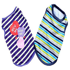 KUTKUT Combo of 2 Striped Print Pet Vest Breathable Autumn,Spring & Summer Puppy Cotton Sleeveless Shirt for Small Dog and Cat (Size: L, Chest Girth 45 cm, Neck Girth 32 cm, Back Length 35 cm