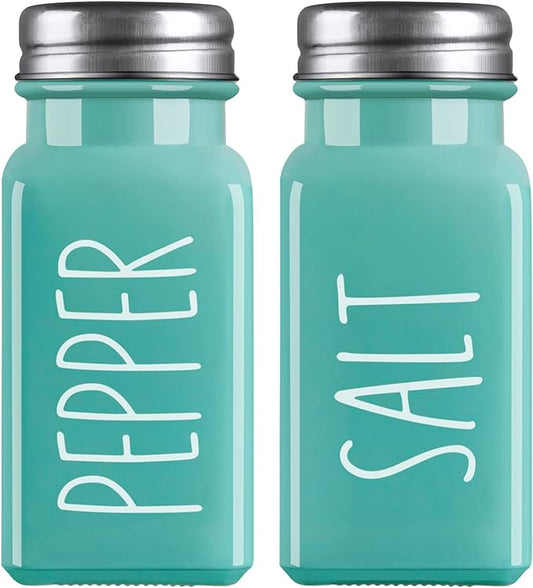 EZYHOME Teal Salt and Pepper Shakers Set - Red Kitchen Decor and Accessories for Home Restaurants Wedding - Glass Salt and Pepper Set for Cooking Table, RV, BBQ, Easy to Clean & Refill