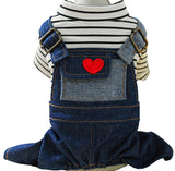 KUTKUT Small Dog Outfits Denim Dogs Overalls Classic Stripe Shirts Bib Pants for Cats Cool Dog Clothes Doggie Jean Jumpsuit Onesie Puppy T-Shirt Apparel with Pocket.