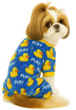 KUTKUT Fleece Dog Jumpsuit, Warm Plush Pet Pajamas With Duck Print & D-Ring, Winter Sleepwear For Small Dogs Puppies and Cats