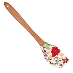 EZYHOME Silicone Spatula with Wood Handle Heat Resistant, Baking, cooking and Mixing Spatulas, Floral Pattern Modern Farmhouse Kitchen Décor, Gift for Chef, Cooks, Housewarming Gift (30cm *6 cm)