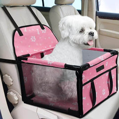 KUTKUT Dog Cats Car Seat Foldable Dog Car Booster Seat Upgrade Puppy Pet Seat Waterproof Breathable Oxford Travel Bag with 12PVC Tubes for Small Dogs, Cats Puppies Paws-Pattern (Pink)…