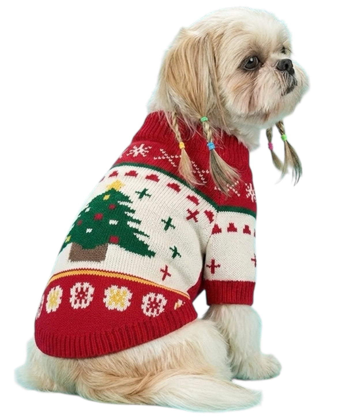 KUTKUT Christmas Dog Sweater, Soft Knitted Winter Pet Sweater With Christmas Tree Design, Warm Turtleneck Pullover For Small Dogs and Cats