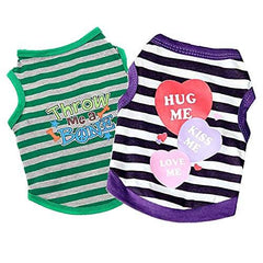 KUTKUT Combo of 2 Stripe Print Pet Vest Breathable Autumn,Spring & Summer Cotton Sleeveless Shirt for Small Dog and Cat (Size: L, Chest Girth 45cm, Neck Girth 32 cm, Back Length 35 cm) - kutk