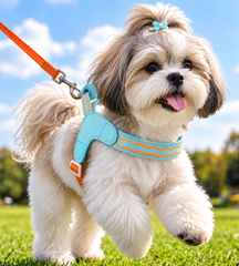 KUTKUT Comfortable Pet Harness with Matching Leash, Adjustable Padded Small Dog & Cat Harness with Soft Handle, Breathable Mesh with D-Ring & Secure Buckle (Teal Blue)