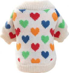 KUTKUT Cute Heart Pattern Small Dog Cat Sweater-Soft Knit Acrylic Wool Pullover For Small Pets- Warm Winter Clothes For ShihTzu, Poodle, Pug etc
