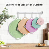 5Pack Silicone Lids for Bowl, Microwave Splatter Cover, 5 Sizes Reusable Heat Resistant Suction Lids Fits Bowls, Plates, Pots, Pans, Skillets, Stove Top, Cups, Oven, Fridge Dishwasher Safe