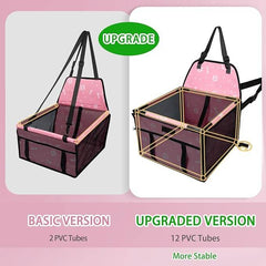 KUTKUT Dog Cats Car Seat Foldable Dog Car Booster Seat Upgrade Puppy Pet Seat Waterproof Breathable Oxford Travel Bag with 12PVC Tubes for Small Dogs, Cats Puppies Paws-Pattern (Pink)…