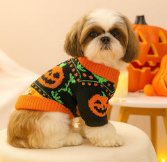 KUTKUT Halloween Small Dog Cat Sweater - Warm Acrylic Wool Knit Pet Pullover With Pumpkin Design, Soft Cozy Outfit For Maltese, ShihTzu, Pekingese etc