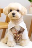 KUTKUT Small Dog Plaid Shirt Vest - Classic Beige Checkered Pet Outfit With Buttons & White Collar, Stylish Puppy & Kitten Clothing For Special Occassions
