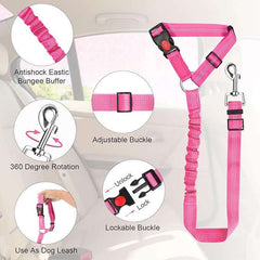 KUTKUT Removable Dog Seat Belt Harness for Car, 3-in-1 Pet Dog Car Seatbelt Leash, Retractable Restraint Secures to Vehicle Headrest & Adjustable Reflective Bungee Dog Seatbelt Tether (Pink)