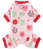 KUTKUT Soft Pink Fleece Dog Jumpsuit Pajamas, Warm Winter Pet Onesie With Cute Cartoon Print & Leash Ring, Cozy Sleepwear For Small Dogs like ShihTzu, Papillon Puppies and Cats