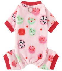 KUTKUT Soft Pink Fleece Dog Jumpsuit Pajamas, Warm Winter Pet Onesie With Cute Cartoon Print & Leash Ring, Cozy Sleepwear For Small Dogs like ShihTzu, Papillon Puppies and Cats