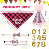 KUTKUT Dog Birthday Party Supplies Birthday Boy Dog Bandana Triangle Scarf Clothes Shirt Cute Dog Hat Dog Bow Tie Collar with 0-8 Numbers for Puppy Dog 1st Birthday Party Outfits (Pink)