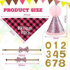 KUTKUT Dog Birthday Party Supplies Birthday Boy Dog Bandana Triangle Scarf Clothes Shirt Cute Dog Hat Dog Bow Tie Collar with 0-8 Numbers for Puppy Dog 1st Birthday Party Outfits (Pink)