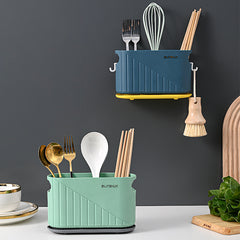 EZYHOME Kitchen Utensil Holder with 3 Compartments, Plastic Storage Utensil Organizer for Countertop, Farmhouse Decor, Rustic Cooking Utensil Kitchen Tool