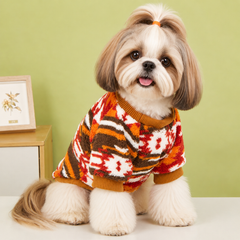 KUTKUT Warm Fleece Dog Sweater For Small Dogs & Cats - Soft Winter Plush Pet-Tshirt With Cozy Ribbed Neck & Sleeves, Dog Pullover With Stylish Aztec Pattern Comfortable & Stylish
