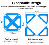 EZYHOME Collapsible Square Kitchen Heat-Proof Silicon Trivet For Hot Dishes, Expendable Trivet With Stainless Steel, Washable Adjustable Folding Place-Mats For Hot Pots and Pans