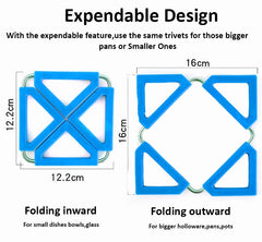 EZYHOME Collapsible Square Kitchen Heat-Proof Silicon Trivet For Hot Dishes, Expendable Trivet With Stainless Steel, Washable Adjustable Folding Place-Mats For Hot Pots and Pans