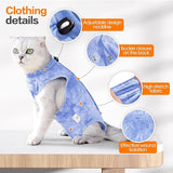 KUTKUT Cat Recovery Suit for Male & Female Surgical Post Surgery Onesie Tie Dye Cats Clothes Neuter Licking Protective Diapers Outfit Cover Kitten Spay Collar Alternative (BLUE)