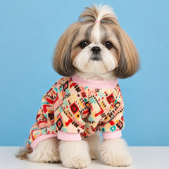 KUTKUT Warm Fleece T-Shirt for Small Dogs & Cats, Soft Plush Pet Sweater With Ribbed Collar & Cuffs, Colourful Printed Design With Comfortable Fit For Puppies Small Dogs