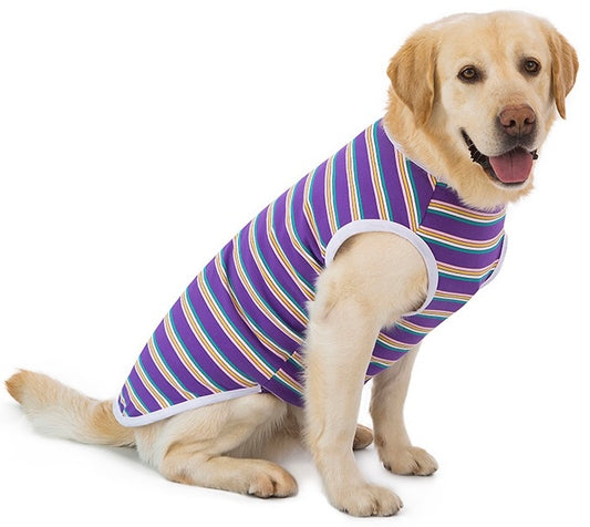 KUTKUT Cotton Striped Dog Shirts for Large Dogs | Breathable Stretchy Fashion Big Dogs Clothes for Labarador, Golden Retriver, Samoyed etc (Purple)