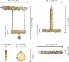 KUTKUT Natural Wood Bird Perchs (Pack of 4 Wooden Perch Including Swing)