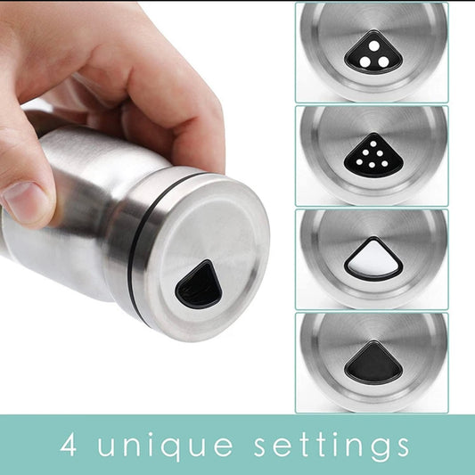 EZYHOME Silver Finished Stainless Steel Metal Salt Pepper Shaker Salt and Pepper Dispenser with Glass Bottom, Cute Salt and Pepper Shakers for Kitchen Decor and Accessories, Easy Filling