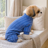 PAWCHIE Dog Jumpsuit for Small Dogs Cats, Soft Ribbed Four Leg Payjamas, Warm Stretch Pet Romper with High Neck, Cozy Indoor & Winter Wear (Blue)