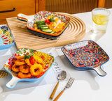EZYHOME Ceramic Appetizer Plate With Handle Ceramic Ins Plate Salad Plate with Handle, Platter for Pasta, Maggi, Noodles, Manchurian, Dessert, Ice Cream, Microwave Oven & Dishwasher Safe