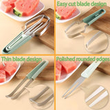 EZYHOME Watermelon Cutter Slicer Tool, 3-in-1 Stainless Steel Watermelon Popsicle Cutter With 6 Forks,Watermelon Knife Fork,Melon and Fruit Slicer,Portable Watermelon Knife Fruit Cutter for Camping
