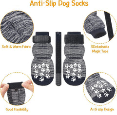 KUTKUT 8Pcs Anti-Slip Dog Socks with Adjustable Straps - Warm Strong Traction Control for Indoor on Hardwood Floor Wear Soft and Comfortable Paw Protector for Medium Large Dogs