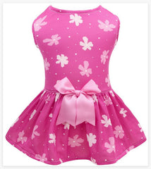 KUTKUT Cute Pink Floral Small Dog Cat Girl Dress With Pretty Satin Bow - Soft, Breathable & Lightweight Pet Apparel For ShihTzu, Maltese, Poodles, Cats, Puppies Summer Party Dress