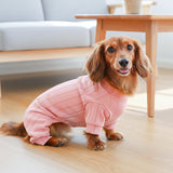 PAWCHIE Soft Dog Onesie for Small Dogs & Puppies, Ribbed Stretch Jumpsuit, Four Leg Dog Payjamas, Warm Pet Romper for Winter & Sleeping (Pink)