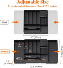 EZYHOME Silverware Organizer for Kitchen Drawers, Expandable Utensil Tray with Removable Knife Block, Adjustable Cutlery and Flatware Holder, Plastic Spoon Forks Holder Storage Divider.
