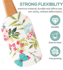 EZYHOME 2Pcs Wooden handle Silicone Printed Spatula, Heat-Resistant Silicone Scraper, Suitable for Cooking, Baking, Stirring & Applying (30cm *6 cm)